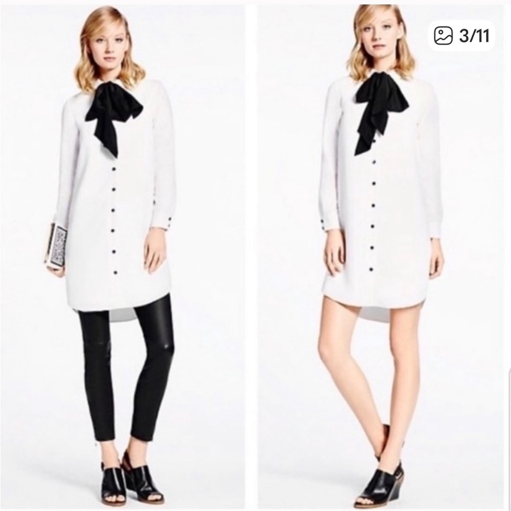 Kate Spade Long Sleeve White Dress with Black Bow - Picture 2 of 13